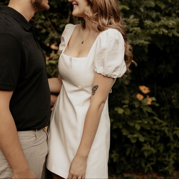 Zara white tie back dress with puff sleeves - Picture 2 of 5